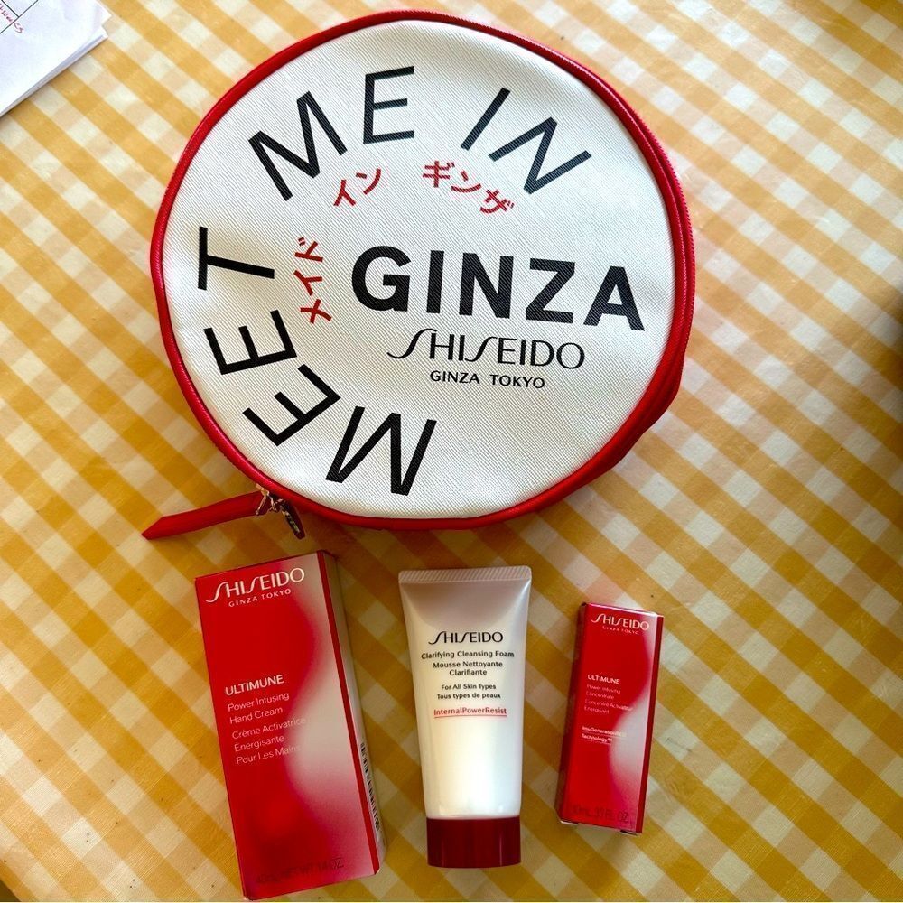 NEW Shiseido Japan Ginza Hand Cream, Cleansing Foam, Concentrate + Cosmetic Bag
